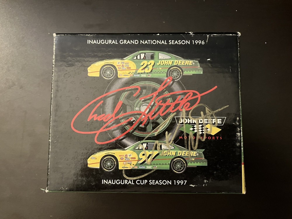 1996 & 1997 AUTOGRAPHED Chad Little John Deere 1:64 NASCAR two-car set in tin