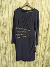 Lauren Ralph Lauren Long Sleeve Faux Wrap Dress Navy Lace Stretch 12 NWT $154