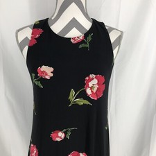 Nine West Black Pink Red Floral Sleeveless A Line Dress Zip Back 4