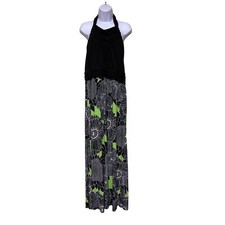 Lane Bryant Black Green Floral Maxi Dress Halter Sleeveless Women's Size 18 20