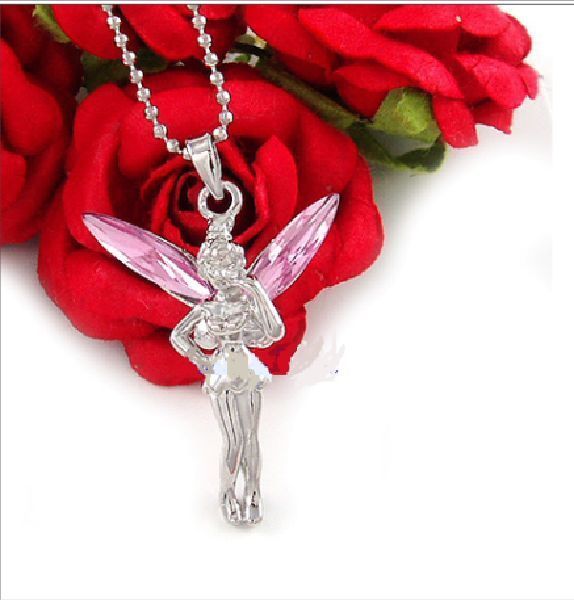 CADENA COLLAR CAMPANILLA DE LA DISNEY ALAS DE TOPACIO ROSA