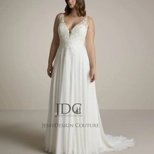 Summer Lace Bodice Chiffon Wedding Dress Bridal Gown 2-28W Custom made Straps