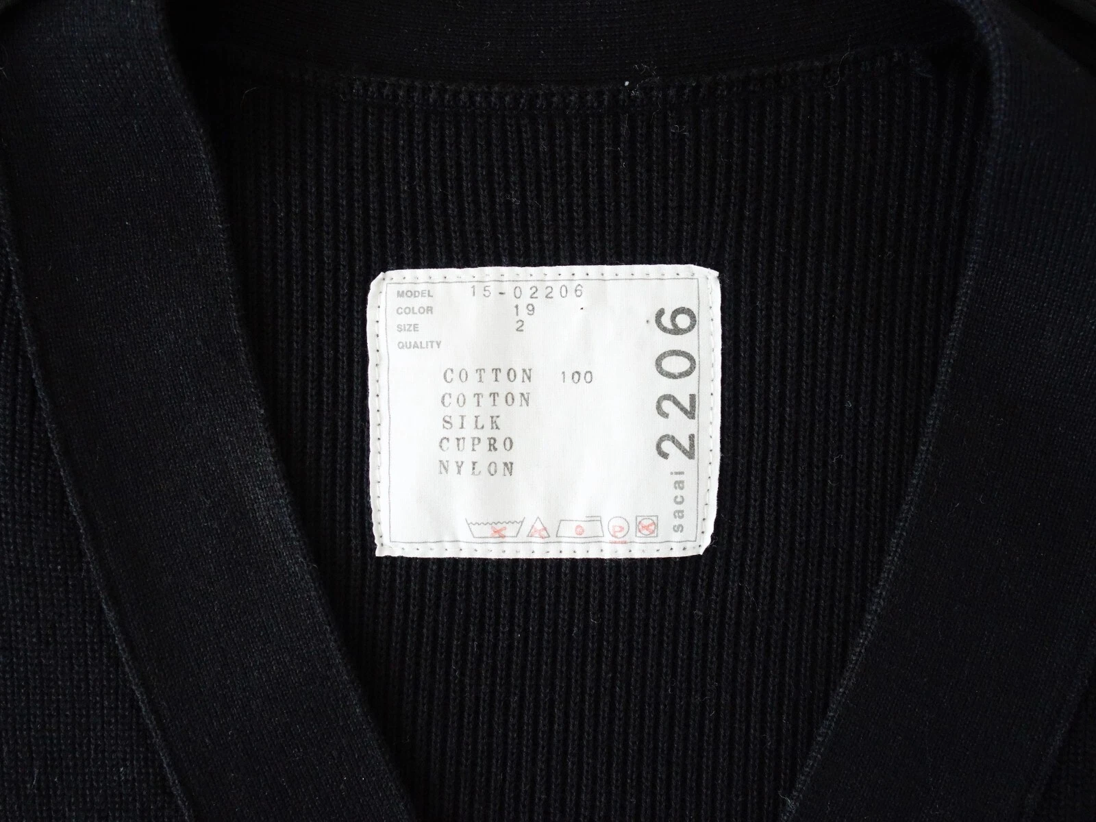 Abito Sacai Japan nero cotone maglia volant pizzo orlo tg 2 US Small Medium