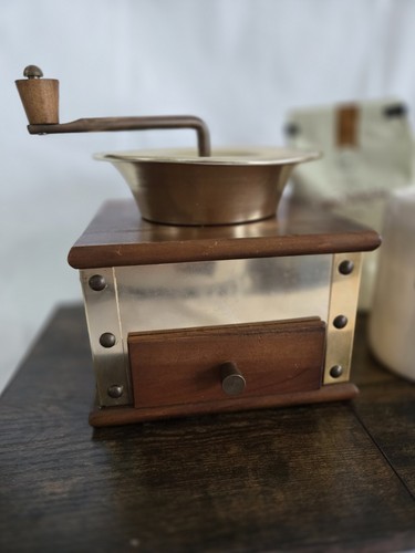Vintage Manual Coffee Grinder Copper And Wood