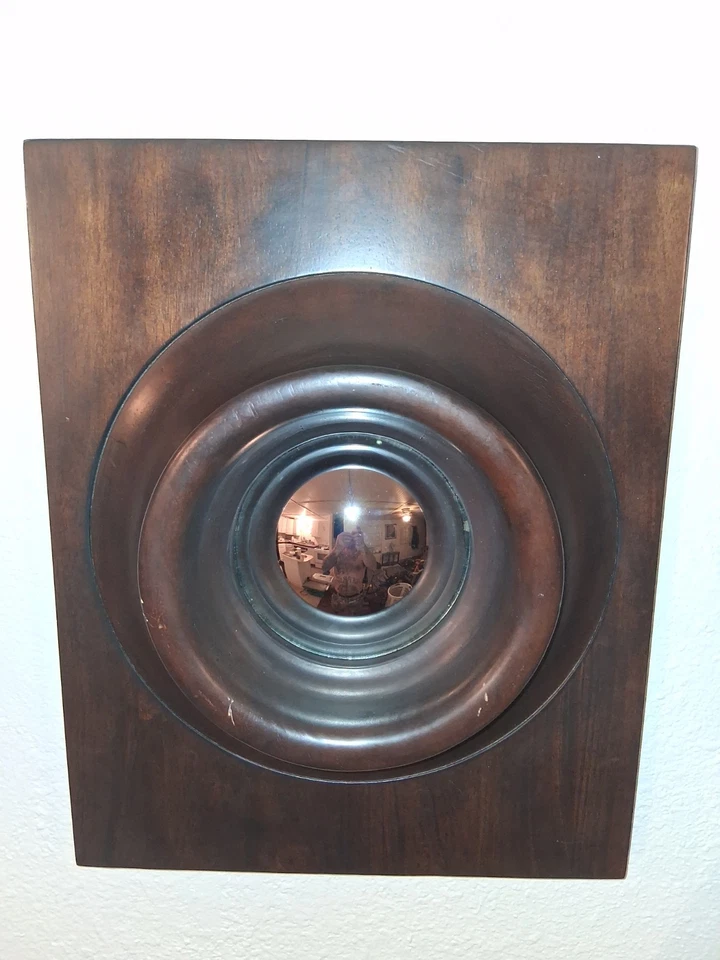 Espejo convexo ojo de buey Global View Dallas, Texas Wood marco de madera ojo colgante de pared Foto 4 de 4