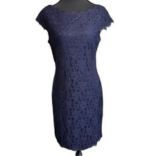Eliza J Lace Sheath Dress Women 6 Navy Floral Lace Modest Cocktail Wedding Guest