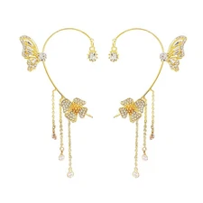 Butterfly Tassel Style Zircon Earrings, 1 Pair Long Butterfly Flower Tassel Earr