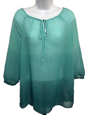 a.n.a. Peasant Sheer Top Womens Boho Tunic Size Petite L Flowy Ombre Lagenlook