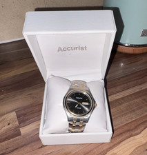 Accurist MB 798GR Quartz WR50 Black Dial Two-Tone Bracelet Box Papers