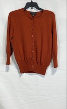 St. John Women's Cardigan Sweater Rust Wool Blend Raglan 3/4 Sleeve Knit Sz S