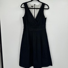 Talbots Dress Womens 6 Black Fit & Flare Sleeveless Surplice V Neck Lace Eyelet