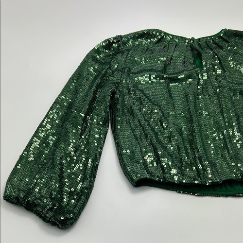 Alice + Olivia Avila Sequin Blouse Small Forest Green Puffy Long Sleeve $375 - Picture 11 of 13