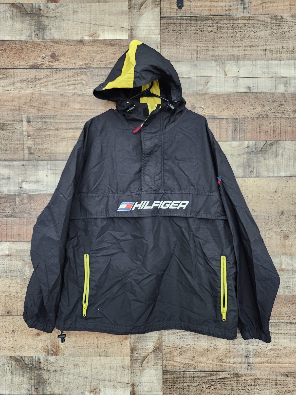 Vintage Tommy Hilfiger Blue & Yellow Hooded Windbreaker Size M Excellent Condition