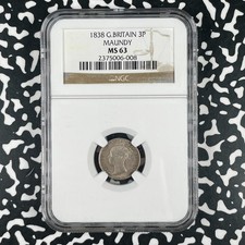 1838 Great Britain Victoria Maundy 3 Pence NGC MS63 Lot#G3388 Silver!
