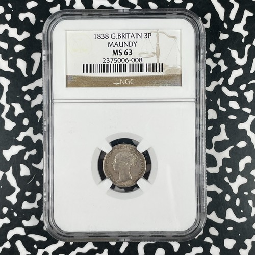 1838 Great Britain Victoria Maundy 3 Pence NGC MS63 Lot#G3388 Silver!