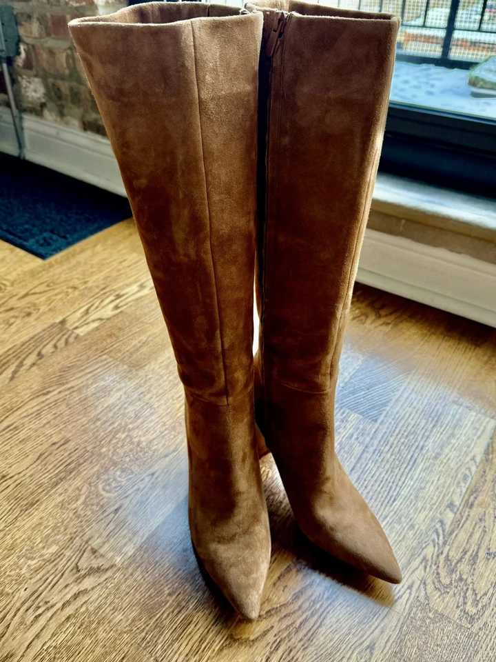 VINCE Women’s Sz 9 Pilar Wide Calf Knee High Suede Leather Boots Dark Amber Tall - Image 2 of 4