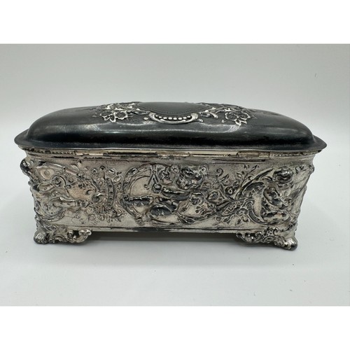 Antique Silver Plated Jewelry Box Baroque Repoussé Red Velvet Lined Vintage RARE - Picture 7 of 12