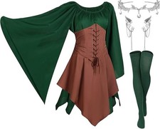 Haysandy 4 Pcs Women Elf Costume Renaissance Irish Dress Cosplay ComicCon Small