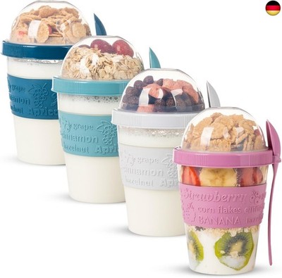 EYNEL Cereal Yogurt Cup with Lid and Spoon, Oat Container Overnight Reusable