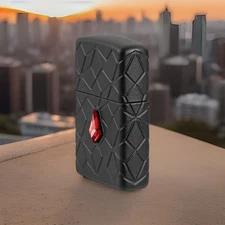 Zippo Red Crystal Design MultiCut design Deep Carve Armor Black Matte 46756 New