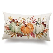 Fall Pillow Covers 12x20 Inch 20" x 12" Pack of 1 Orange Green White Pumpkin