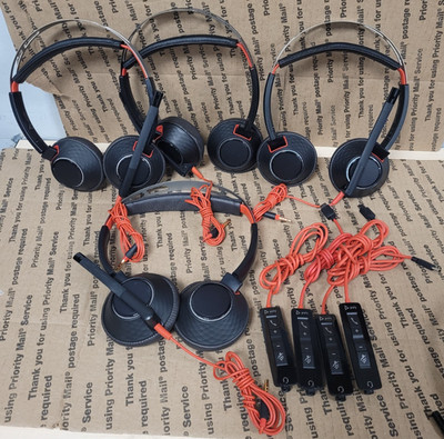 (LOT OF 4) Plantronics Poly C5220T Dual Headset W/C5220 USB-C Adapter