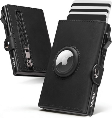 YESIIW Geldbörse Herren Echtleder   Slim Wallet Für Apple Airtag 2 Generation, P
