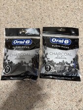 Oral-B Charcoal Mint Dental Floss Picks Discontinued Lot Of Two Sealed Packages