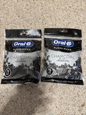 Oral-B Charcoal Mint Dental Floss Picks Discontinued Lot Of Two Sealed Packages