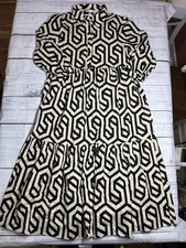 New Zara Geometric Print Karen Midi Tunic Dress Black & Ecru Womens Size S
