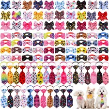 100 Pieces Dog Bow Tie Collar Set Include 40 Dog Neckties, and 30 Puppy Bowti...
