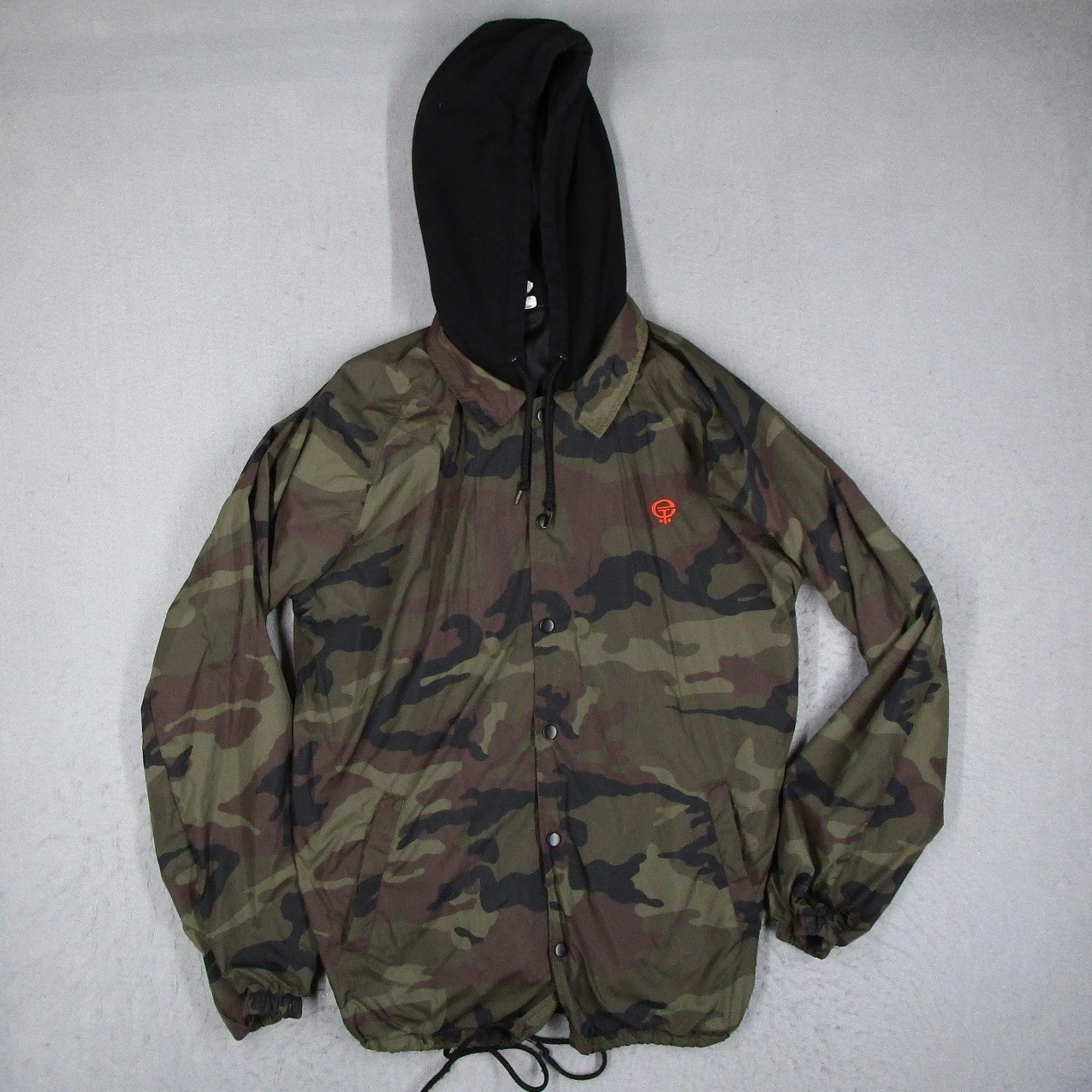 E.T. Surf Mens Camo Hooded Coaches Jacket XL Green Camouflage Windbreaker