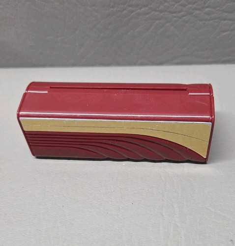 Avon Vintage Lipstick Case Mirror Red Gold Compact Makeup Holder Slot Container