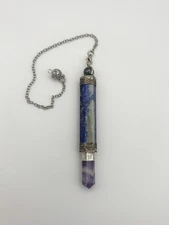Lapis Lazuli Amethyst Hematite Crystal Pendulum Reiki Dowsing Divination Tool