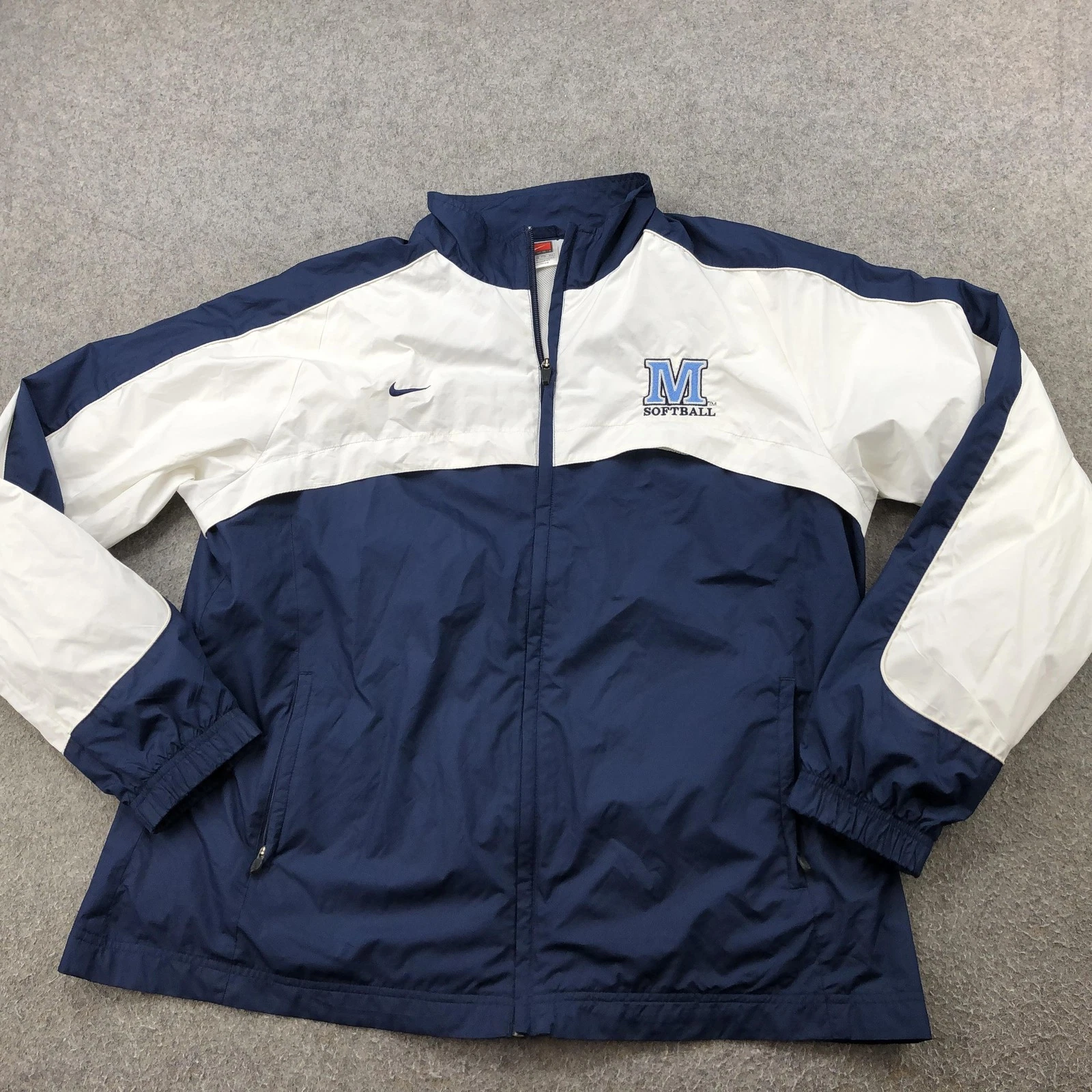 Vintage Nike Jacket Mens XXL Blue White Windbreaker Zip Pockets Lightweight
