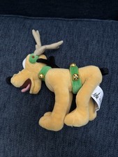 DISNEY STORE 7" PLUSH 2016 PLUTO REINDEER HOLIDAY CHRISTMAS BELLS, Great Conditi