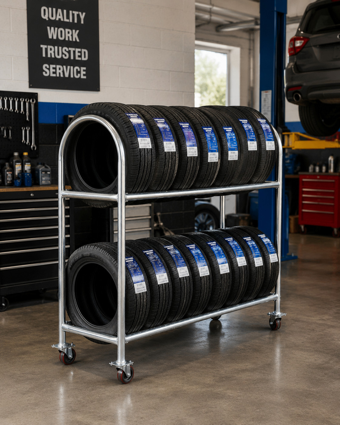 Tire Rack Heavy Duty Rolling 2 Tier Portable