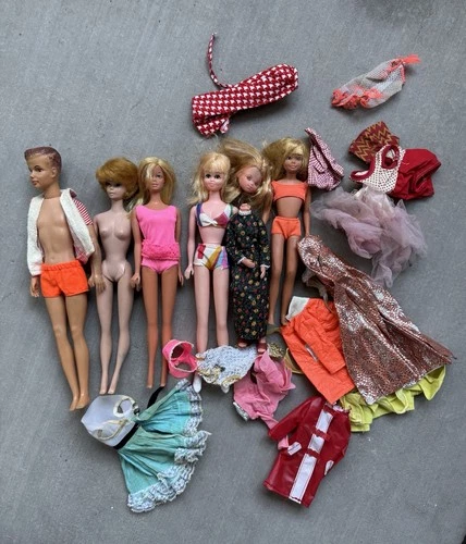 New ListingVtg 60s Bubble Cut Malibu Barbie Lot Skipper Ted Tammy Clone Clothes Mod TNT