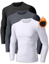 ZUTY Men’s 3 Pack Thermal Shirts Long Sleeve Fleece Lined Base Layer Cold Wea...