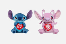 Just Play Disney Valentine's Day STITCH Angel XOXO Heart Plush 12" Set of 2
