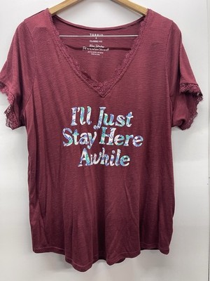 Torrid Wine Lace-Trim V-Neck Graphic Tee Size 2x 18/20 Plus Size Short Sleeve