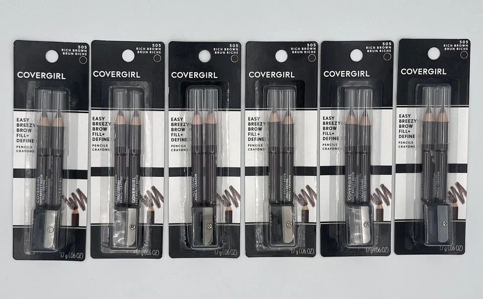 6 PACK - CoverGirl Easy Breezy Brow Fill+Define Eyebrow Pencil # 505 Rich Brown - Image 2 of 3