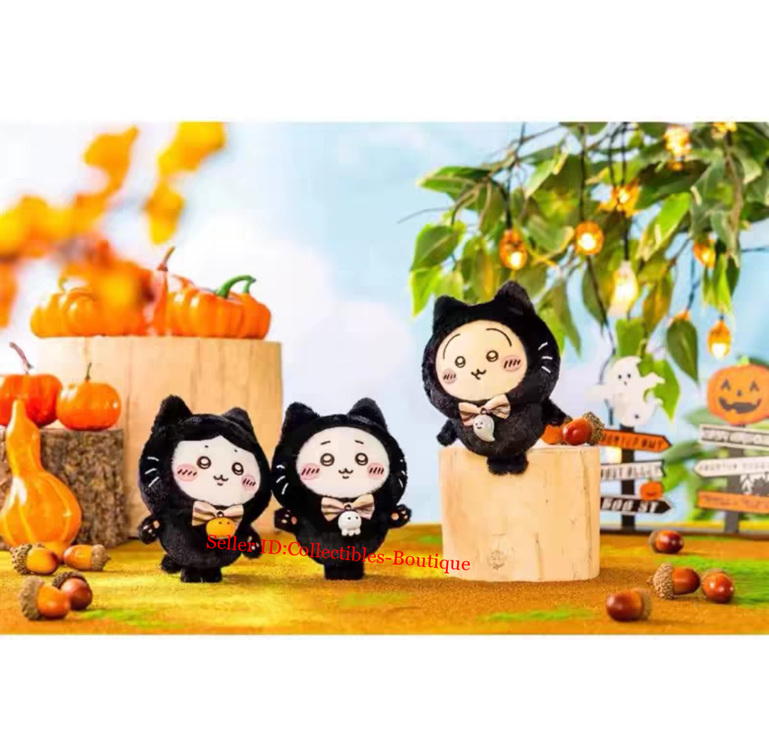 Chiikawa Hallowmas Black Cat Mascot Plush Keychain Hachiware New