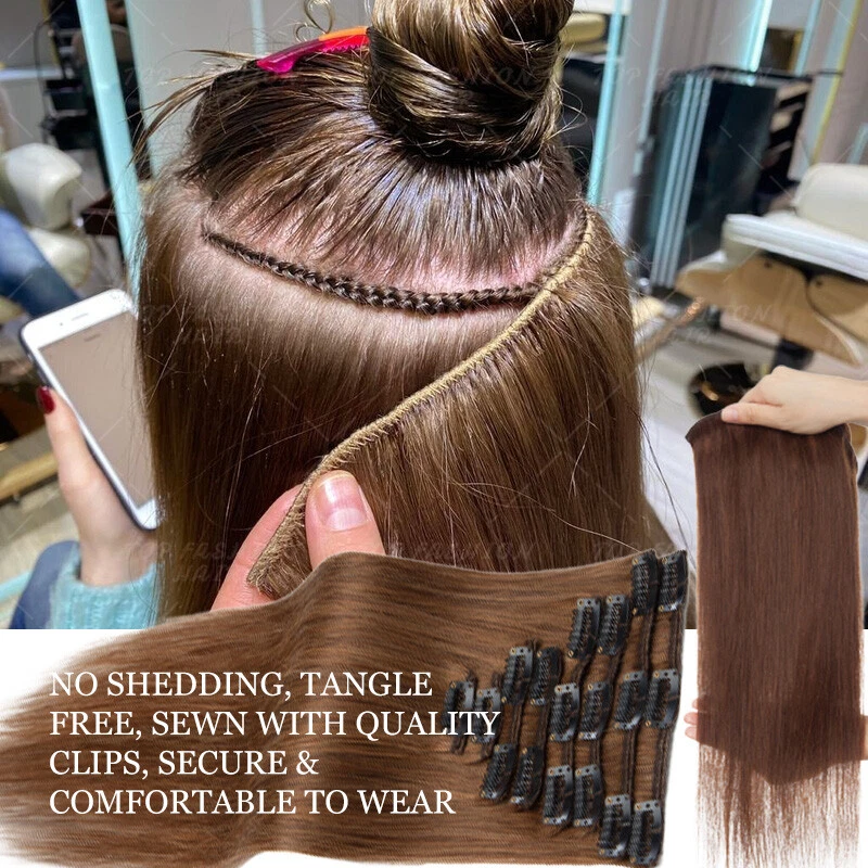 SILKY Clip In 100% Real Remy Human Hair Extensions 8PCS FULL HEAD 24Inch Blonde - image 2 of 4