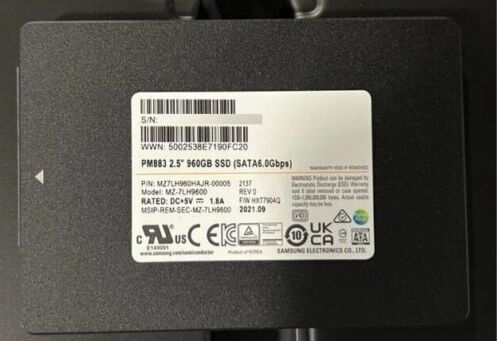 Samsung PM883 2.5" 960GB MZ7LH960HAJR-00005 (960GB)SATA III TLC SSD LOT - Afbeelding 1 van 3