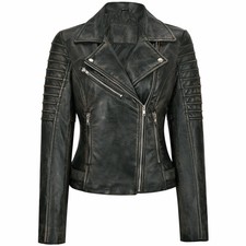Women Distressed Wax Biker Style Real Leather Motorcycle Classic Formal Jacket