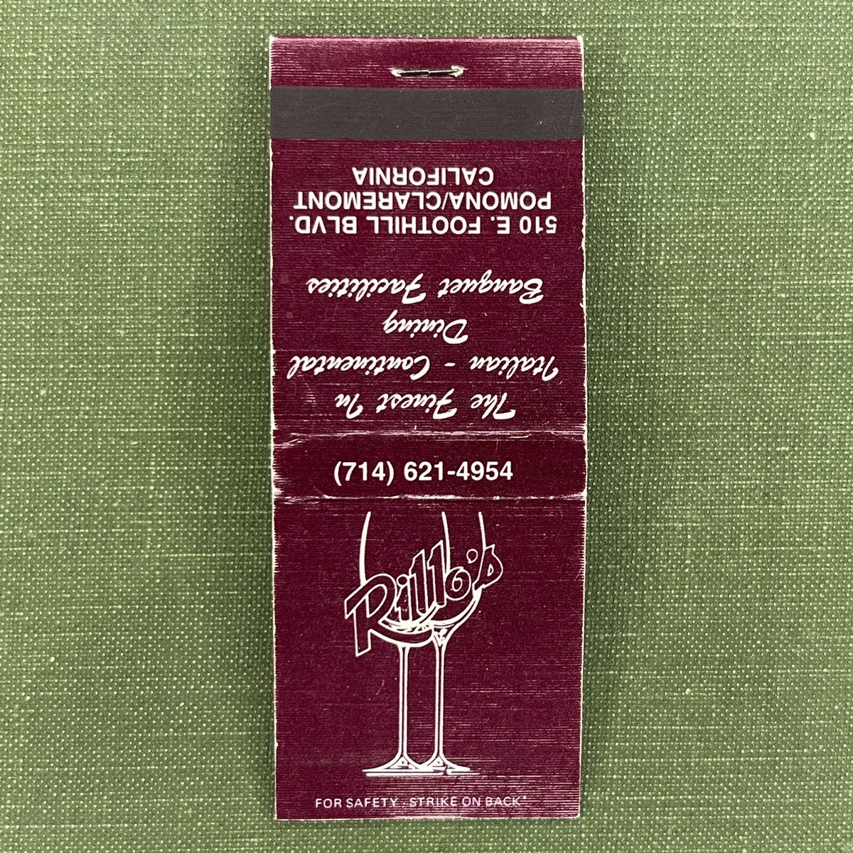 Vintage Matchbook Rillo&rsquo;s Restaurant Pomona Claremont CA Matches 