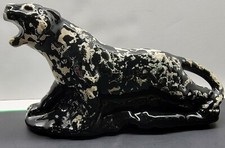 SCULPTURE chat rétro mi siècle PANTHÈRE NOIRE LÉOPARD CÉRAMIQUE VINTAGE