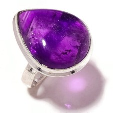 Blue Amethyst Agate Cabochon Pear Natural Gemstone Handmade Ring US-7.5 N5248