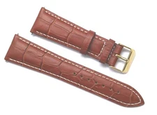 23mm Brown/White Crocodile Grain Leather Watch Band Strap Gold Tone Buckle
